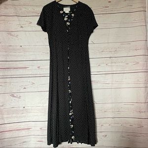 Vintage Erica Studio Long Floral And Polka Dot Dress Black Size Large